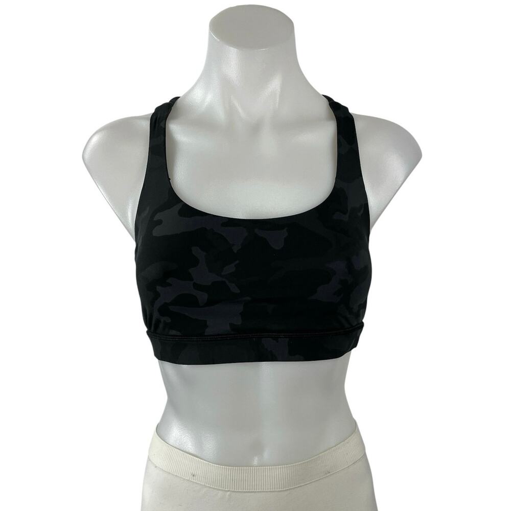 Lululemon Black Cross Back Scoop Neck Workout Athletic Sports Bra Crop Top Sz S